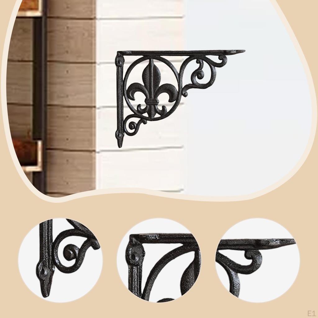 Decorative Shelf Bracket Cast Iron Black Rustic Sturdy Metal Corner Brace Right Angle Wall