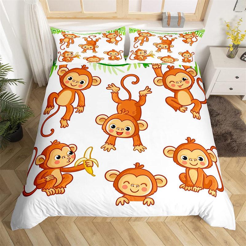 Children Kids Monkey Soft Duvet Cover Lovely Carton Animal Beding Set Lovely Litle Monkey Warm Comforter Cover For Young Boys Young Girls Child Bedrom