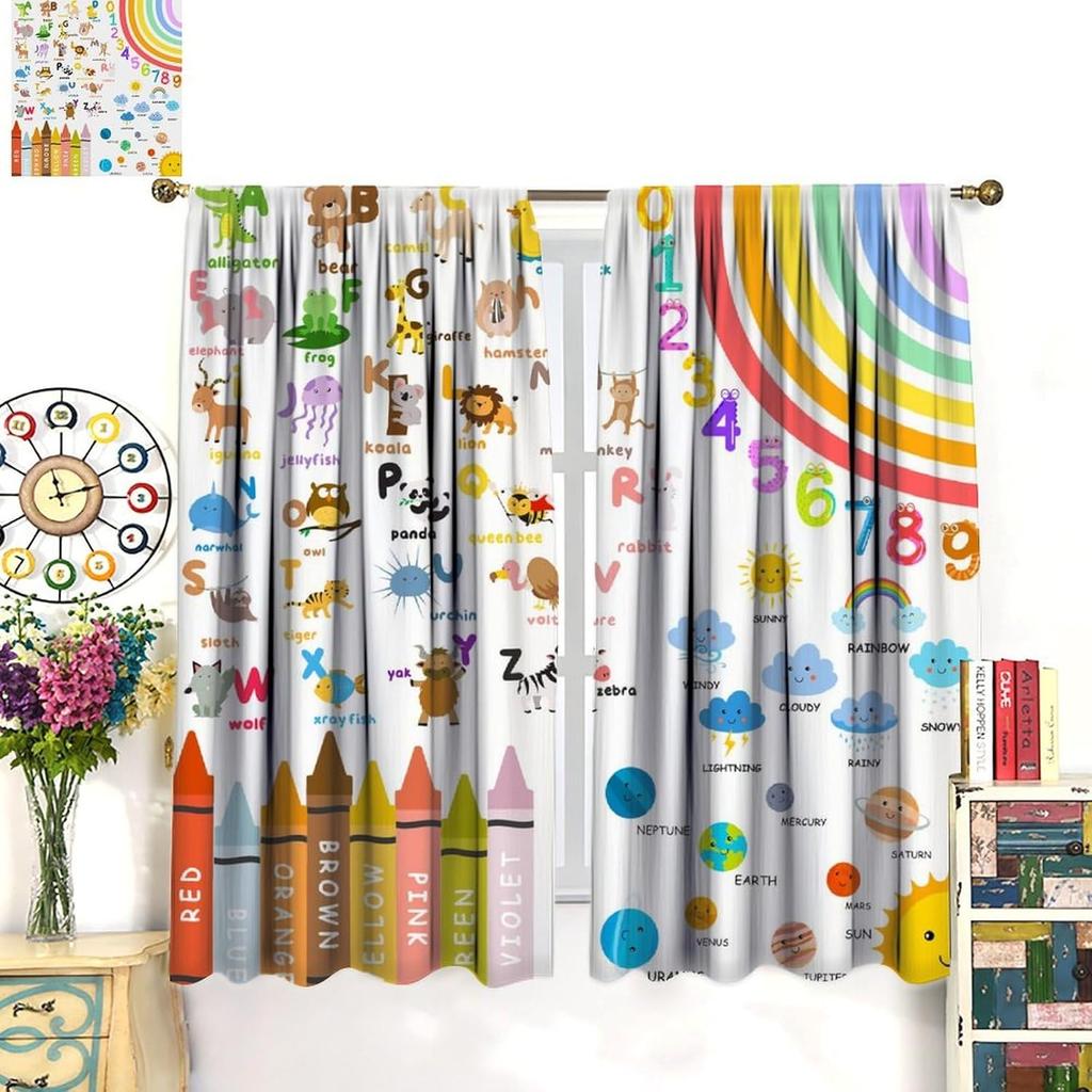 Alphabets Abc Curtains Kids Education Learning Rainbow Crayons Alphabet Colors Animals Numbers Galaxies Window Treatments Curtain Polyester