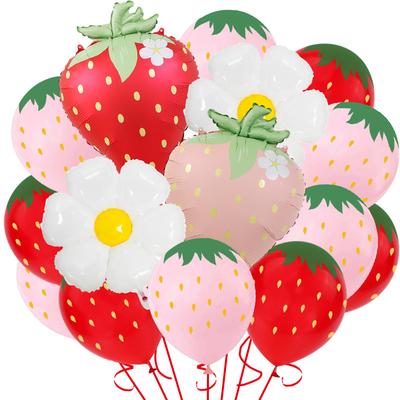 14 Pcs Strawberry Balloon Decoration Daisy Berry Latex Foil Balloon Fruit Theme  Baby Shower Summer Party Birthday Decoration