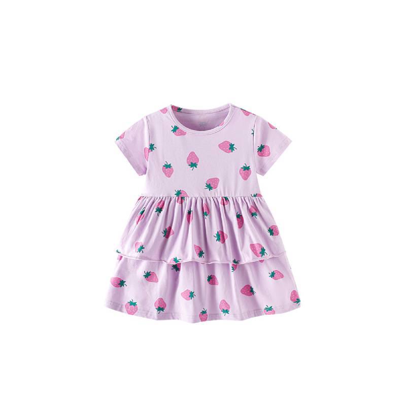 Girls Summer Cotton Princess Dress With Cartoon Pattern