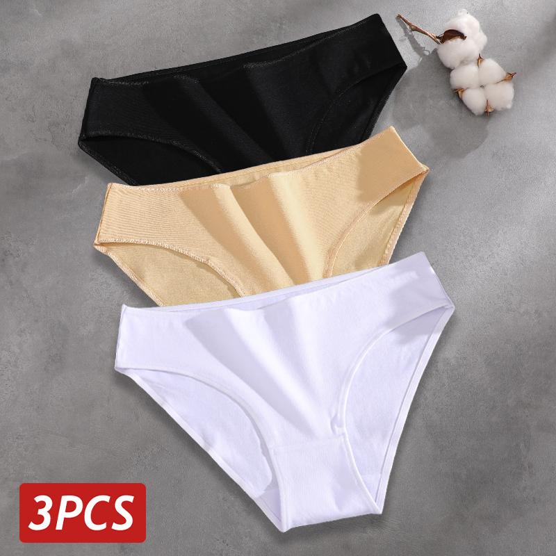FINETOO 3Pcs/Set Seamless Cotton Fabric Briefs Underwear For Women Sexy Low Waist Breathbale Panties Female Elastic Solid Color Lingerie