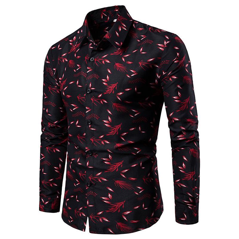Men Casual Long Sleeve Floral Print Breathable Stretch Daily Shirt
