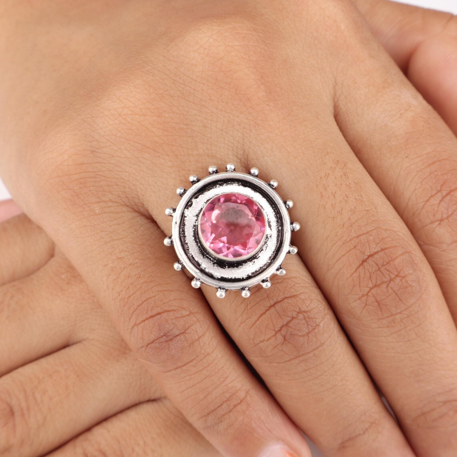 

Драгоценный камень Розовый Турмалин Ювелирные изделия из стерлингового серебра 925 пробы Кольцо ручной работы Для невесты RR-49-6 9