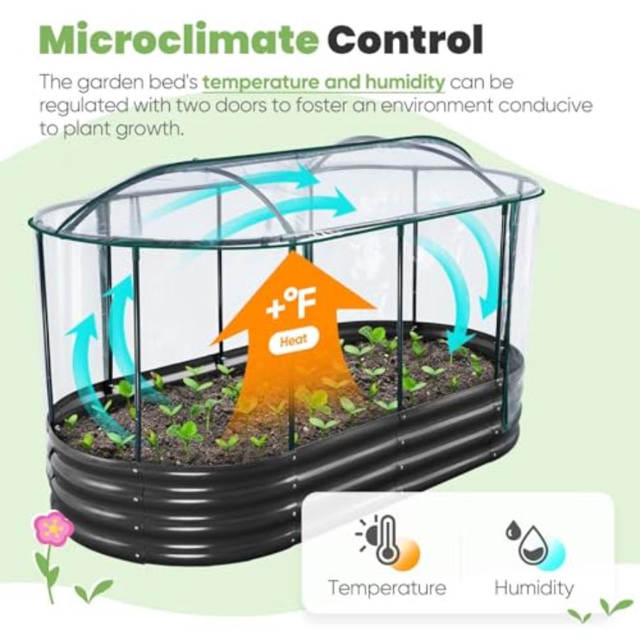 Raised Garden Bed with Cover Galvanized Oval Planter Garden Box Outdoor for Gardening Vegetables Flowers Clear