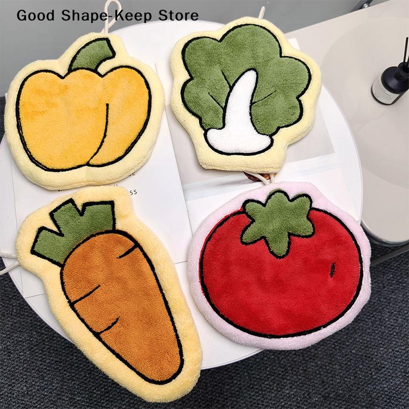 Carrot Tomato Design Quick-Dry Absorbent Kitchen Bathroom Hands Vegetables Coral Fleece Hand Towels Towel Wall Hanging Rag