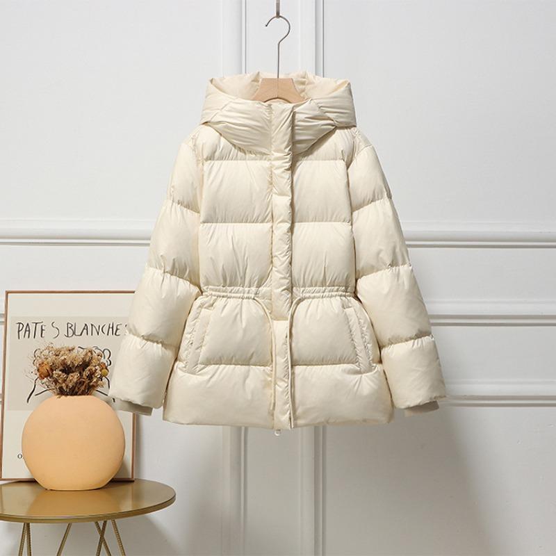 Winter new down jacket women's medium thick waist white duck down hooded puff bread jacket medium and long tide