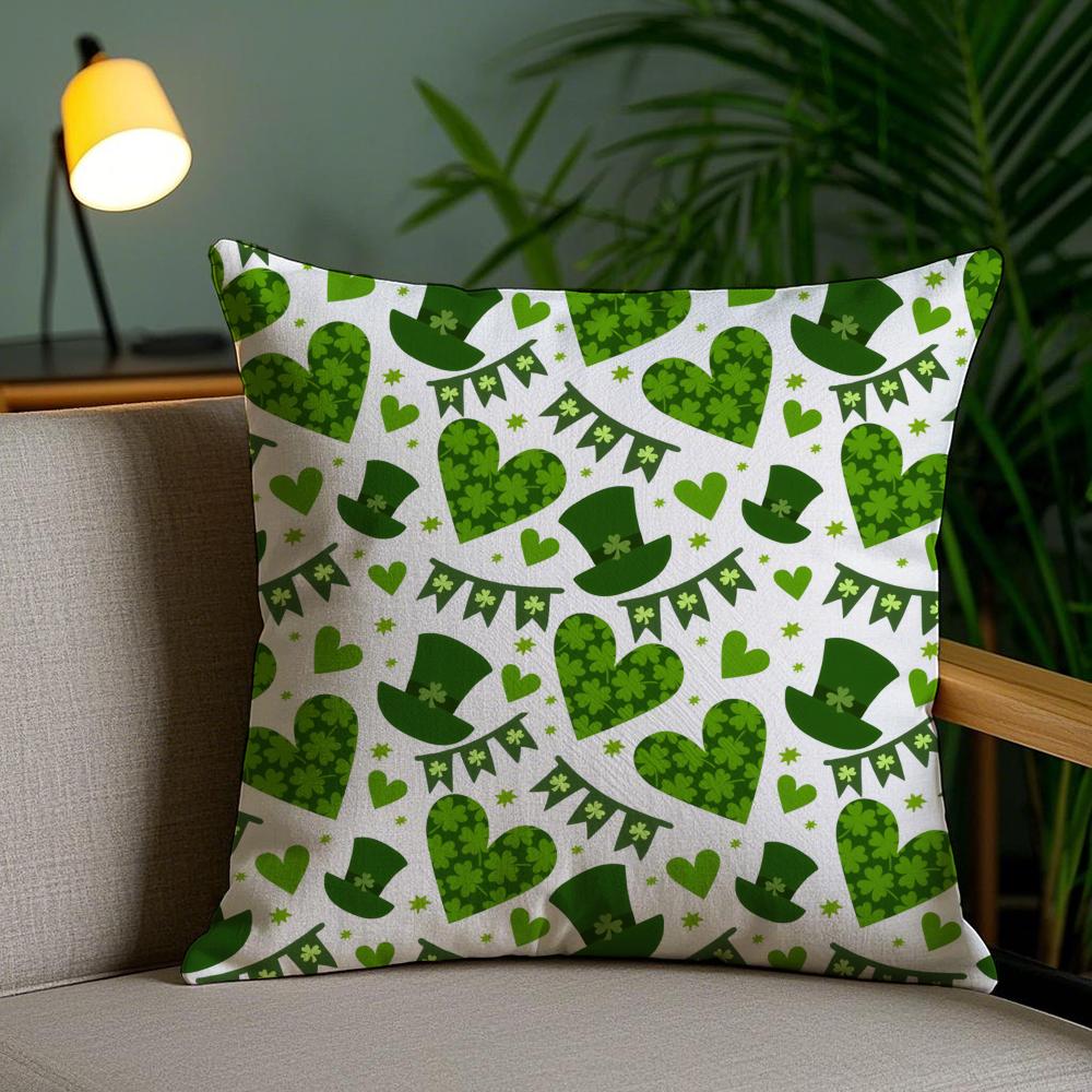 Funny St Patricks Day Cushion Cover Soft Plush Fabric DoubleSided Printed Sofa Cushion Cover for All Seasons Home Decor Gift