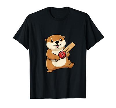 Otter Krekel Schattig Sportdier Karakter Mascotte Grappige Toets voor Kinderen Fans T-shirt