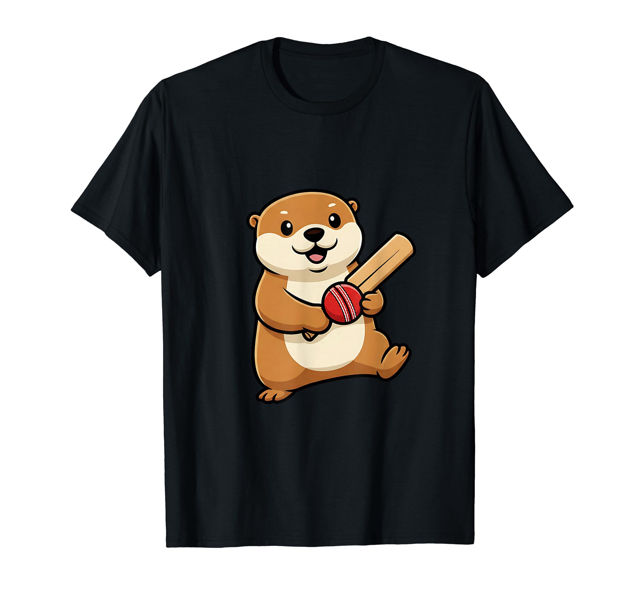 

Otter Cricket Cute Sports Animal Character Mascot Humorous Touch for Kids Fans T-Shirt