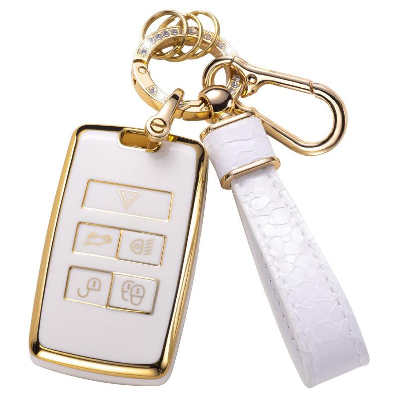 Autoschlüsselabdeckung mit goldenem Rand und Steinmuster, mit Schlüsselanhänger