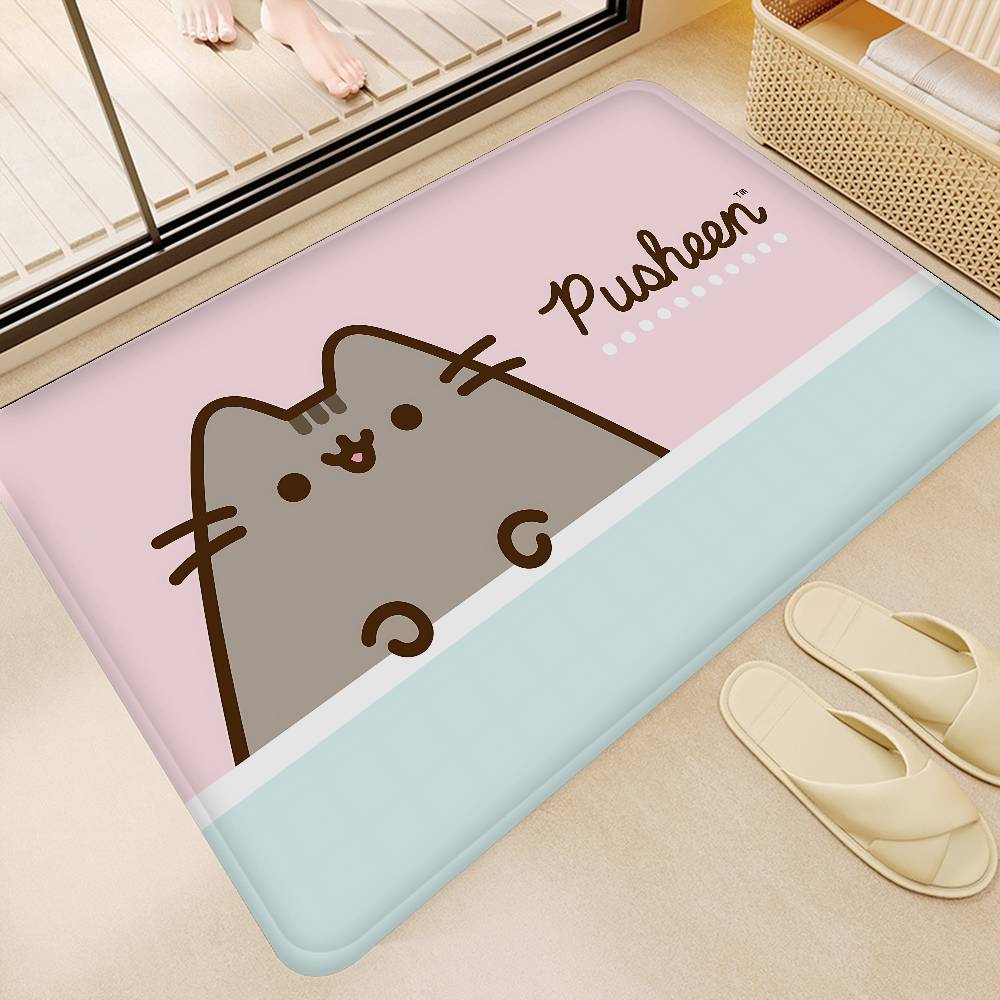 Anime P-Pusheen Cute Cat Door Mat Washable Non-Slip Living Room Sofa Chairs Area Mat Kitchen Doormat Area Rug