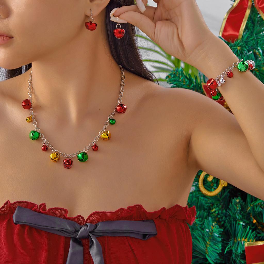 Christmas Bell Necklace And Earring Set With Alloy Pendant For Holiday Party Gift StyleB