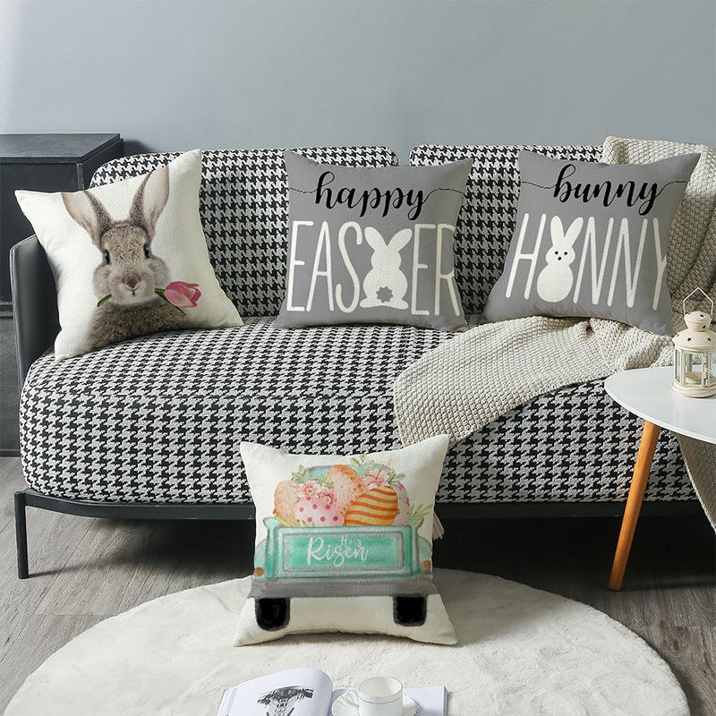 New Easter Pillow Case Cushion Cartoon Rabbit Letter Print Home Sofa Bedside Waist Pillow