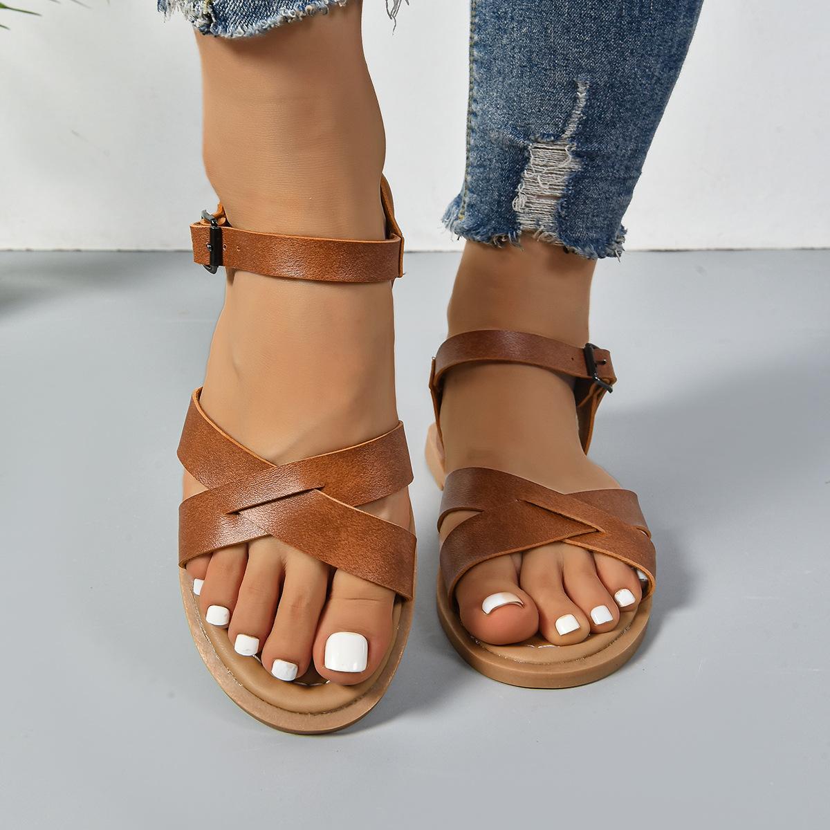

2025 Summer New Shoes Flat Sandals Beach Women s Shoes 43 темно-коричневого кольору