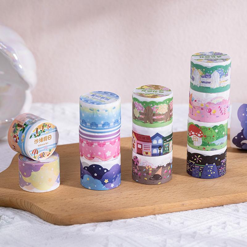 Cute Candy Garden Beach Decorative Adhesive Tape Star Curtain Masking Washi Tape Diy Scrapbooking Stick Label Art Craft Supplies