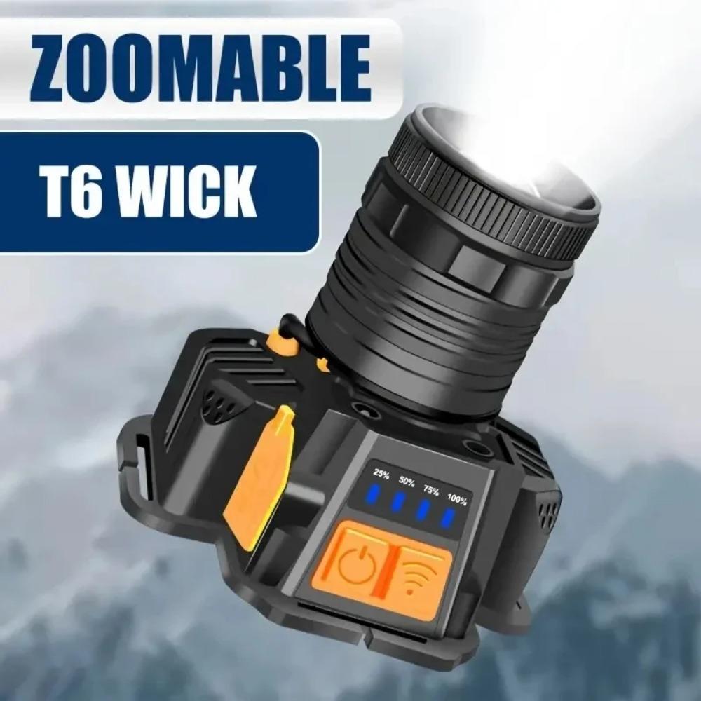 Fari ricaricabili, fari con sensore, batteria integrata ricaricabile USB, 3 modalità, luci per campeggio all'aperto e pesca