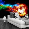 Murale Fotografico 3D Pallone da Calcio Fiamma Colore Freddo Carta da Parati Design per Soggiorno Camera da Letto
