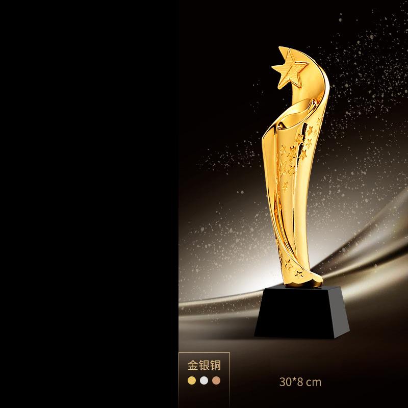 Customized Gold-plating Resin Trophy Award Souvenir, Excellent Character, Home Decoration, Creative, Crystal Base, Engraving 1Pc