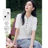 Chushen Women's Polo Neck Knit Short Sleeve Top