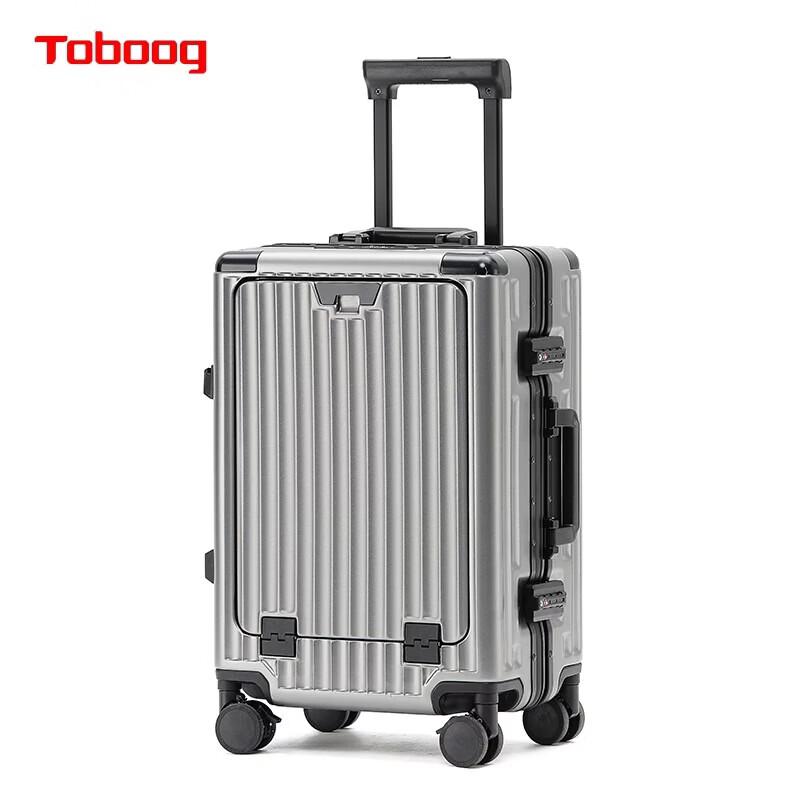 TOBOOG Aluminum Frame Luggage with USB & Cup Holder