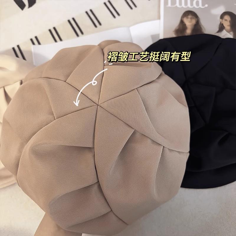Beret women's autumn new face small cloud hat big head circumference wrinkled octagonal hat painter newsboy hat