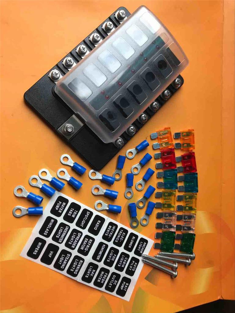 12 Way Fuse Box Car Truck Standard ATO ATC Blade Fuse Block Holder LED Indicator