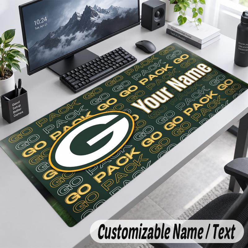 Green Bay Packers Personalized Large Mouse Pad Custom Name Text Extended Desk Mat Gaming Mousepad
