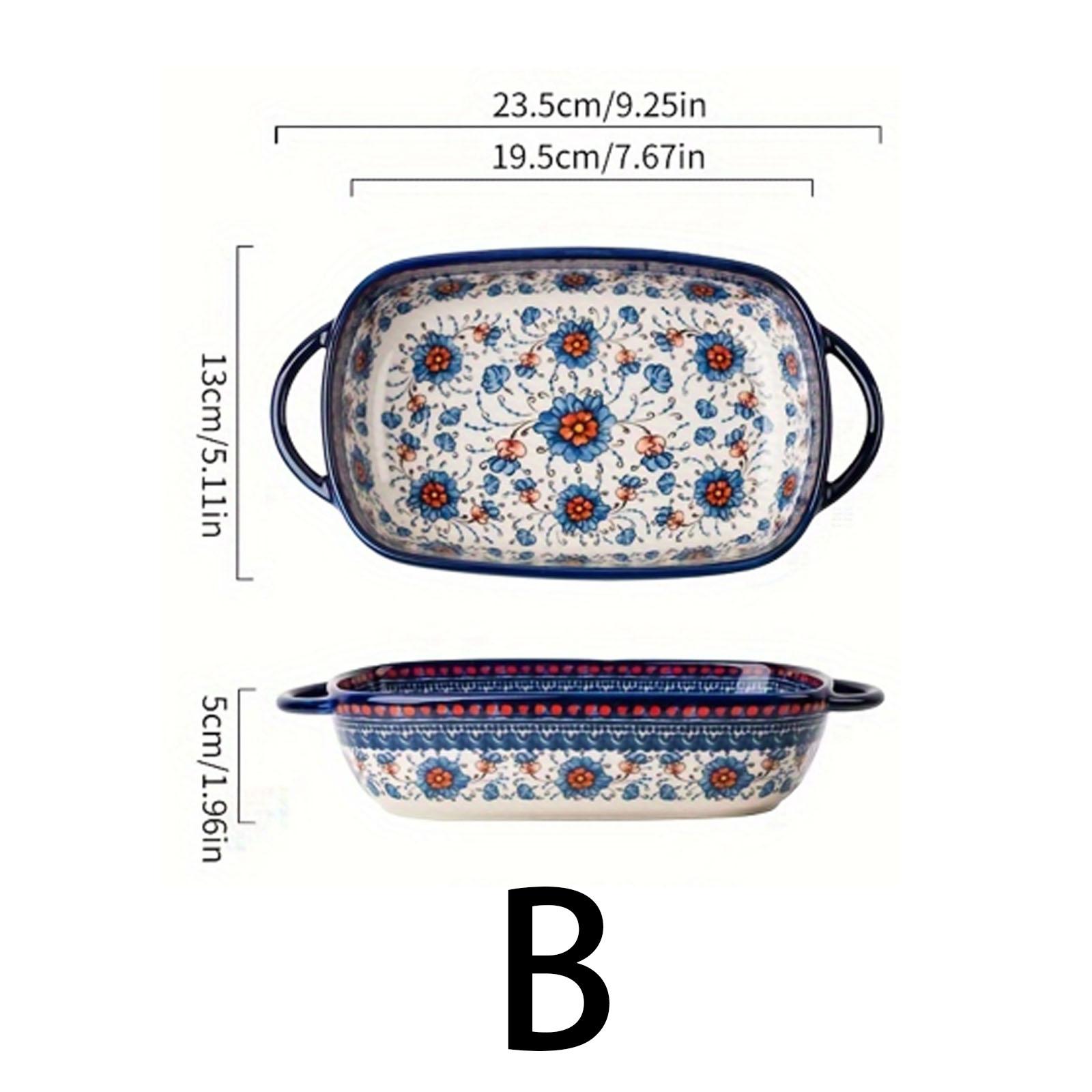 

1pc,Polish-style ceramic baking tray with handle, easy to hold, suitable for making risotto and baking trays