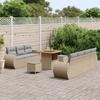 Ensemble de canapé de jardin 10 pièces vidaXL avec coussins en poly rotin beige acacia, Ensemble de salle à manger de jardin 3363787