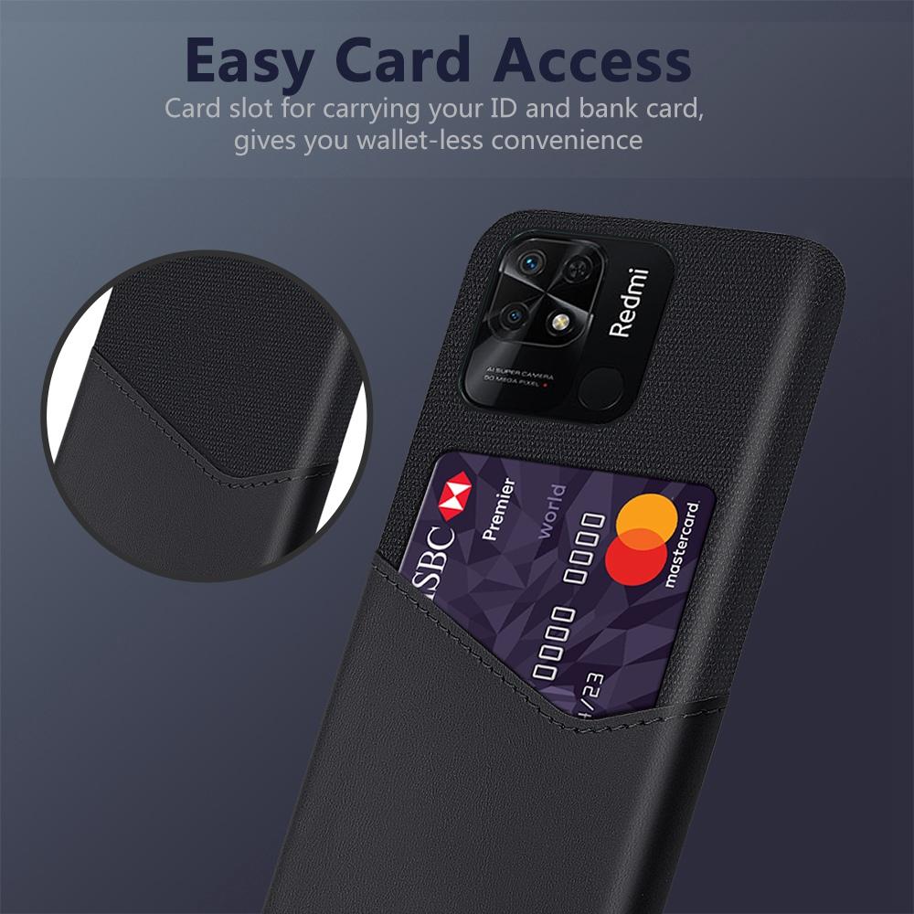 

For Xiaomi Redmi 10C 4G Mobile Phone Case with Card Slots Cloth Texture PC+PU Leather Anti-Fall Back Cover Black