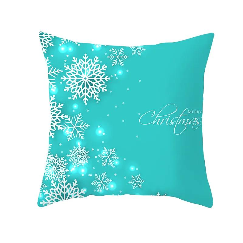 2022 Happy New Year Home Party Decor Cushion Cover Christmas Blue Snowflake Cartoon Printed Pillow Cover Xmas Pillowcase 45x45cm