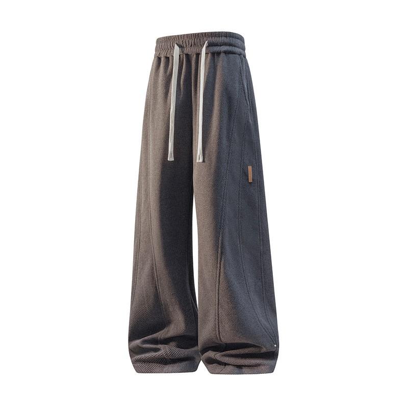 Plus Size Heavyweight Knit Sweatpants Men Straight Leg Casual Pants Solid Color Fall