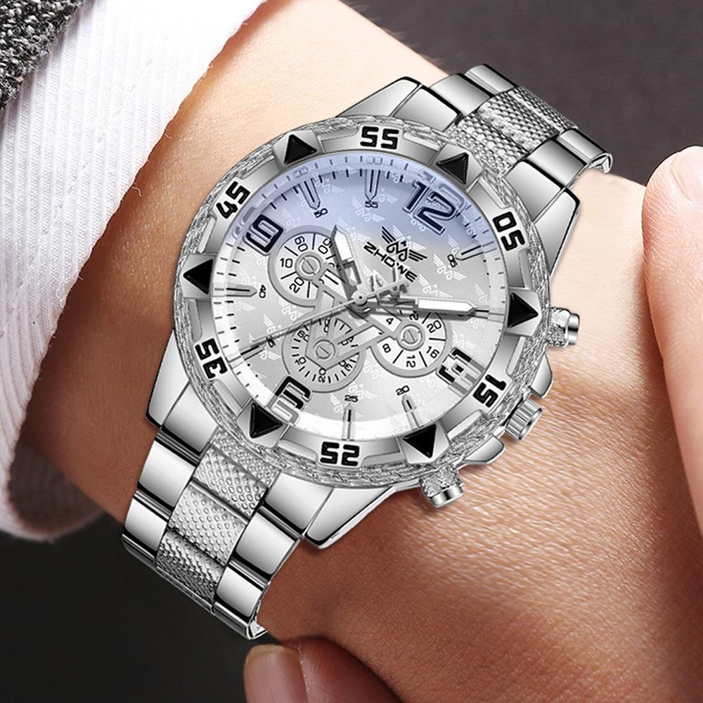 Men's Watch Blu-ray Glass Quartz Watch Classic Watch False Three-eye Digital Alloy Watch