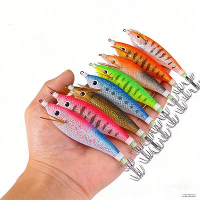11CM13GLuminous Wooden Shrimp Fake Bait Set Squid Hook Hard Bait Lure Sea Fishing Freshwater Universal Fish Bait
