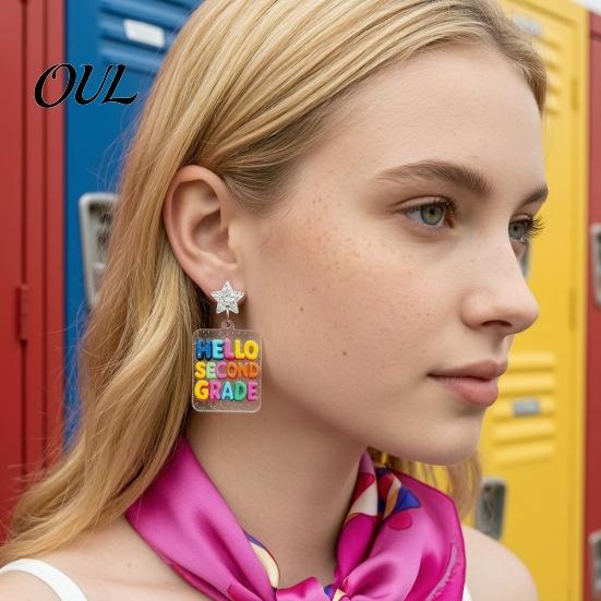 Cute Glitter Accessories 1 Pair Back to School Earrings, Colorful Acrylic Letter Dangle Creative Season Jewelry Drop First Day of Appreciation