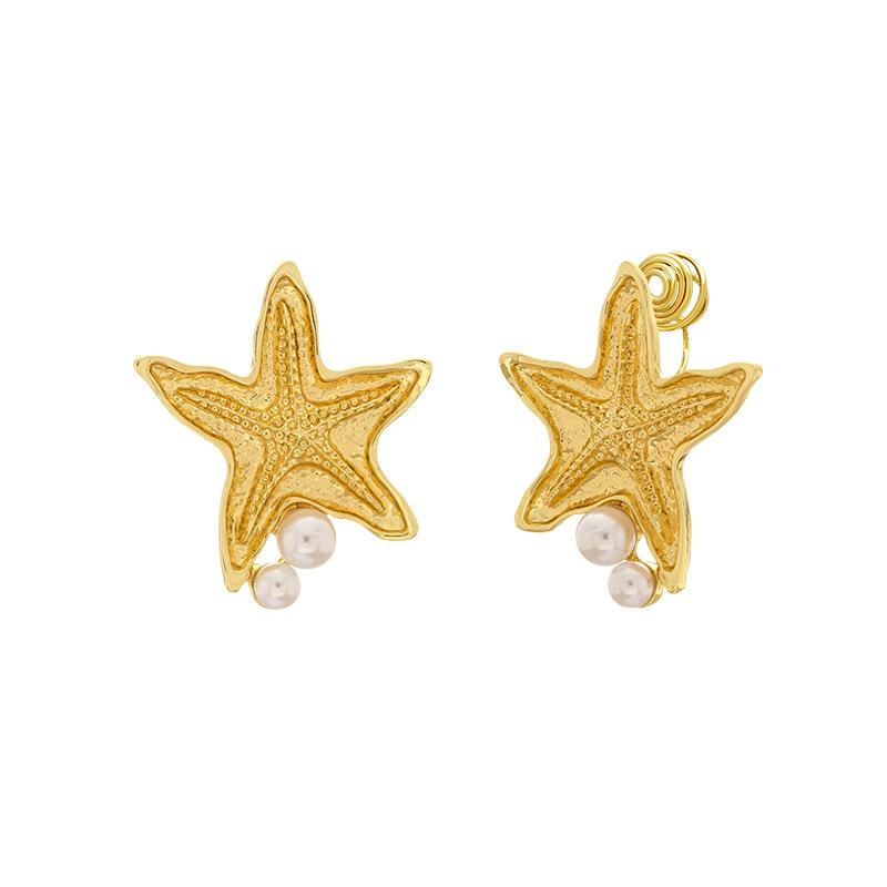 

Новые Ретро Ракушка Имитация Жемчуга Элегантные Простые Клипсы для Ушей Звезда Москит Без Проколов
