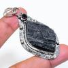 Natural Black Tourmaline, Spinel 925 Sterling Silver Jewelry Pendant 2.60" ZS-12