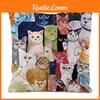 Cozy Cats Many Cushion Cover Plant Print Silk Material Bedside Decoration