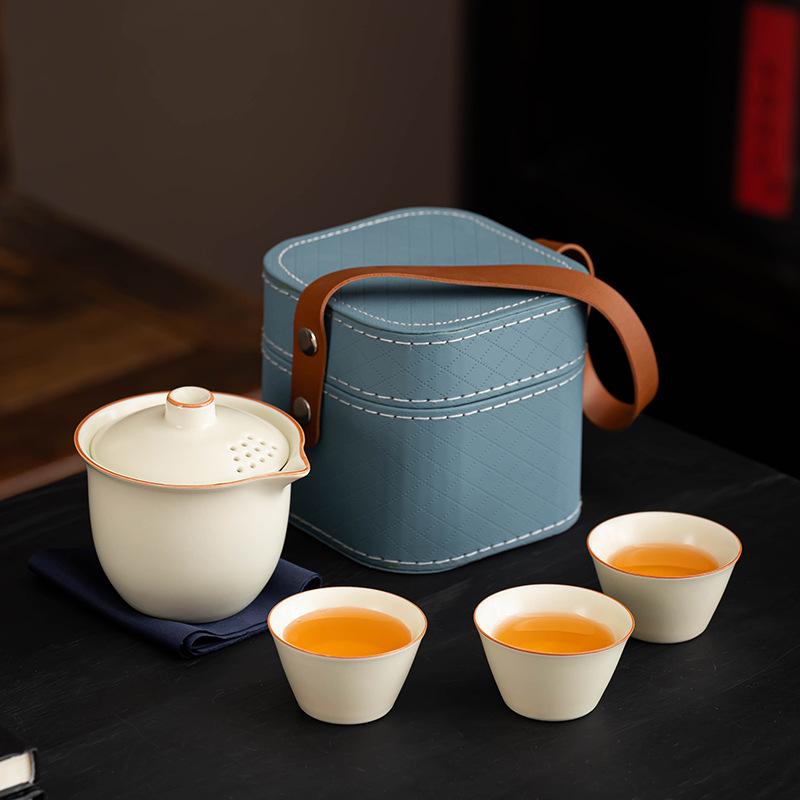 Portable Ru Kiln Tea Set: Light Luxury Travel & Car-Mounted Drinkware for Camping & Business Trips