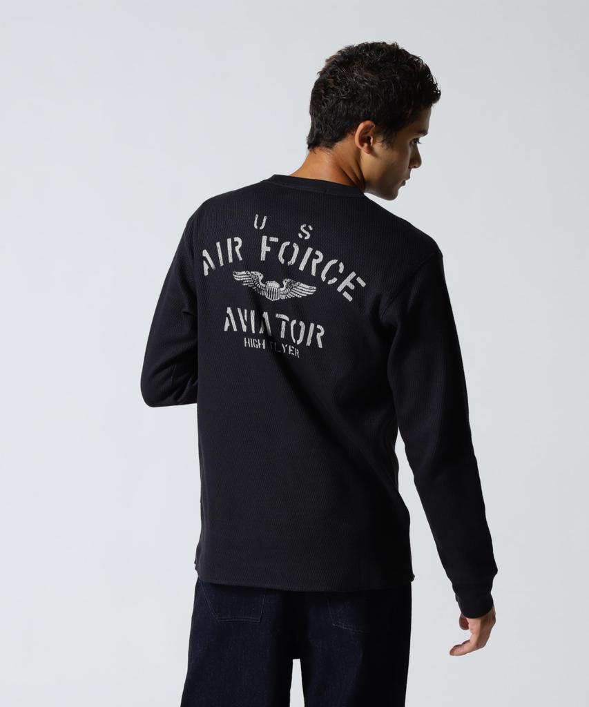 AVIREX HONEYCOMB WAFFLE USAF L/S T-SHIRT navy