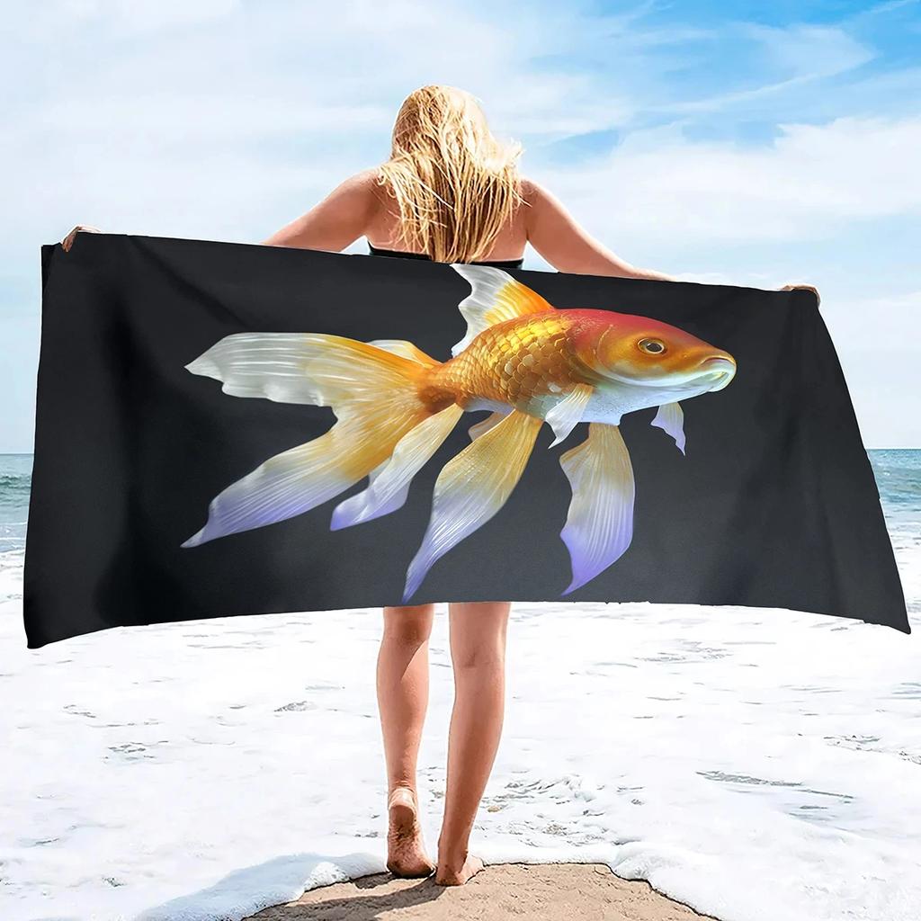 Vibrant Goldfish Bath Towel - Ocean Life Design, Soft Absorbent, Perfect for Summer Relaxation, Adds Color to Your Beach Days