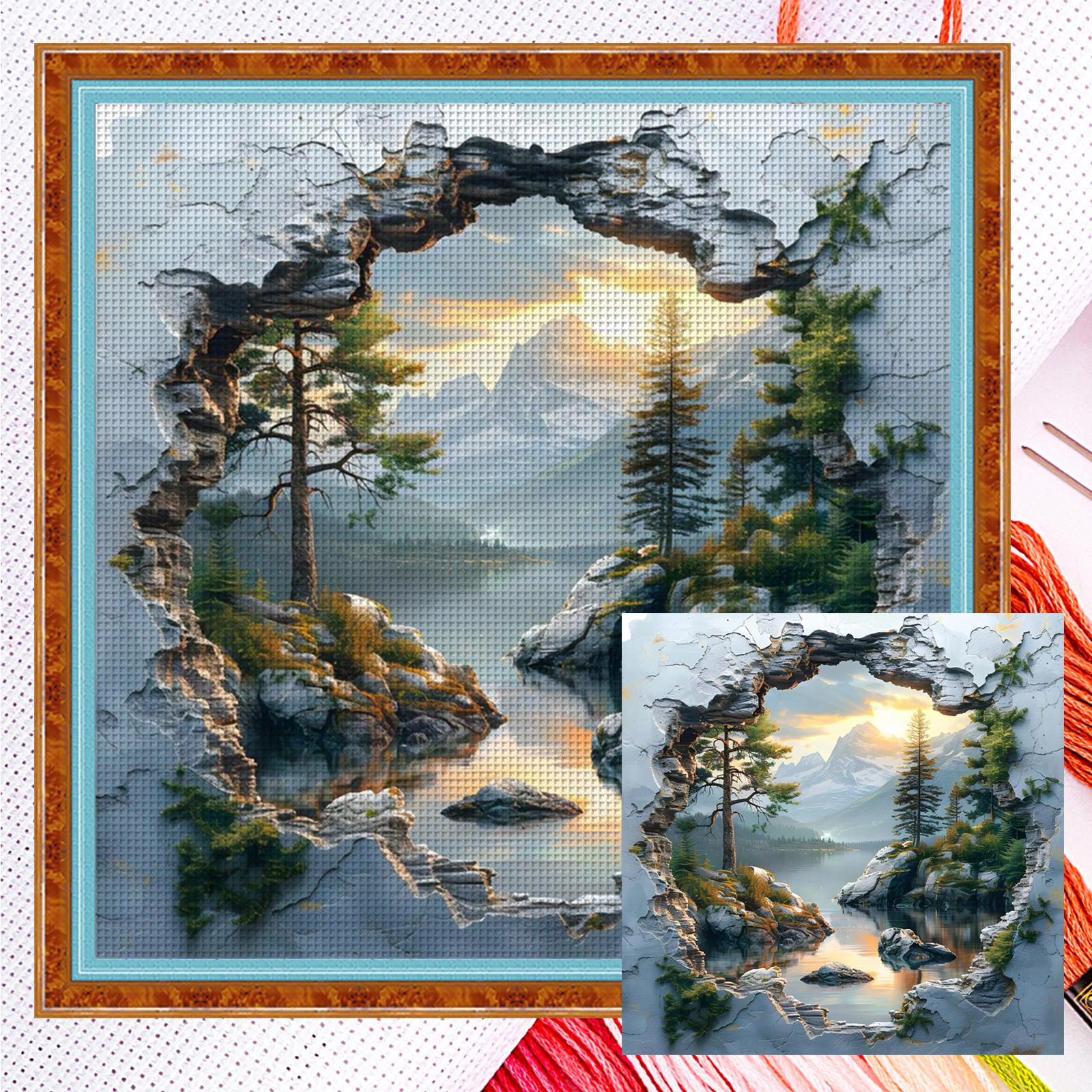 

Forest Cabin Full 14CT DIY Counted Cross Stitch Kits 15.75x15.75inch Cross Stitch Patterns Arts Craft Kits for Adults Home Decor