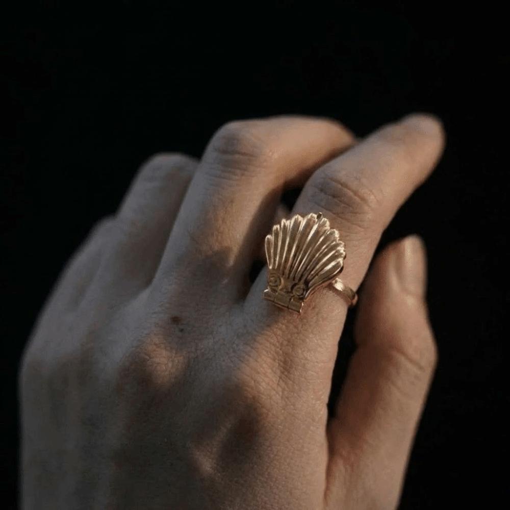 Exquisite Shell Finger Ring Surprise Open-and-close Ring Trendy Artificial Pearl Ring  Hipster