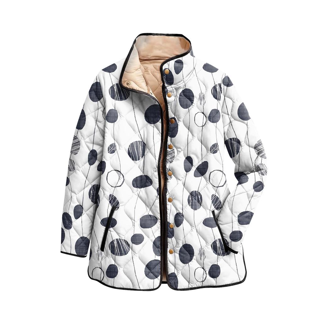 Women's Floral Print Stand Up Collar Pleated Cotton Long Sleeved Button Cotton Jacket