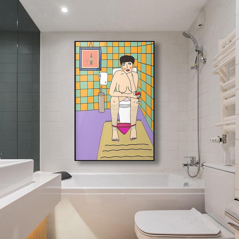 Abstrakte minimalistische Wandkunst Mädchen Leinwand Malerei Boho Badezimmer Illustration Toilette Poster drucken moderne dekorative Bilder