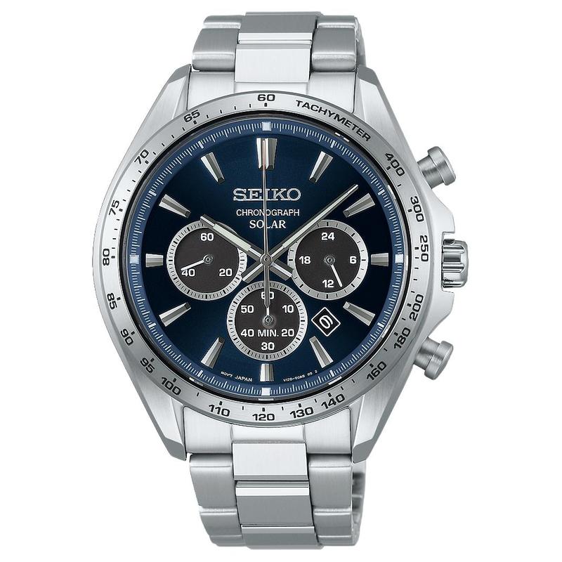 

SEIKO SELECTION 100 meters waterproof stopwatch calendar solar Quartz Steel Strap 42.2*48.3mm men s watch blue dial SBPY183
