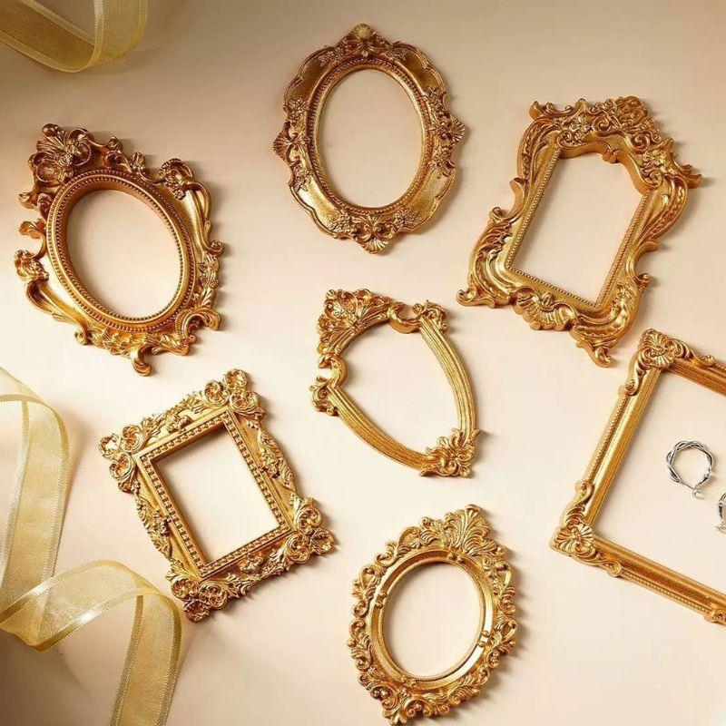 Vintage European-style Resin Material With Golden Pattern Prop Frame DIY Wall Decoration Shooting Props 12pcs Relief Frames