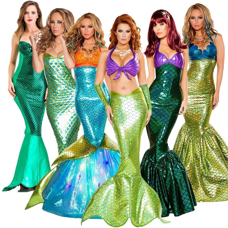 Adult Mermaid Sequin Princess Fishtail Cosplay Dress - Halloween Costume