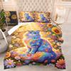 Rainbow Floral Cat Sunflower Digital Print Comforter Set Quilt Bedding Set With Pillowcase Teen Girl Boho Bedroom Decor